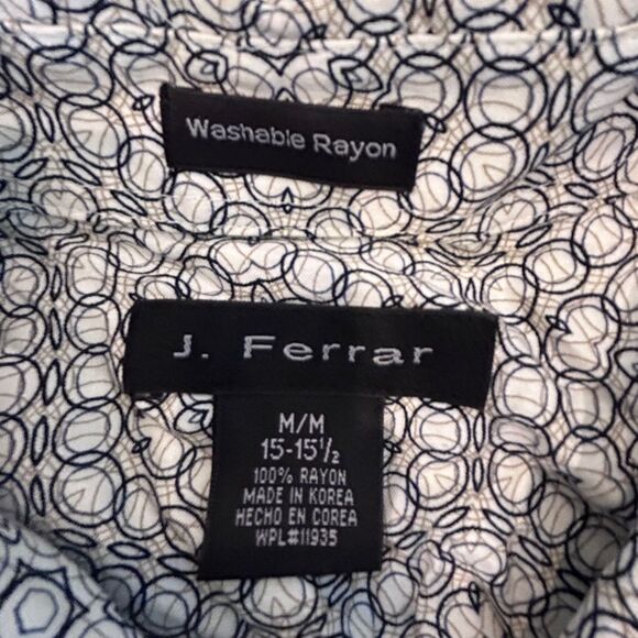 J. Ferrar Men's White and Black Circular Print Button Up Shirt Size Medium - Picture 2 of 8